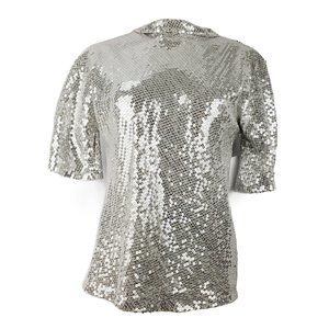 Diane Von Furstenberg Sequin Top Silk Mako Silver